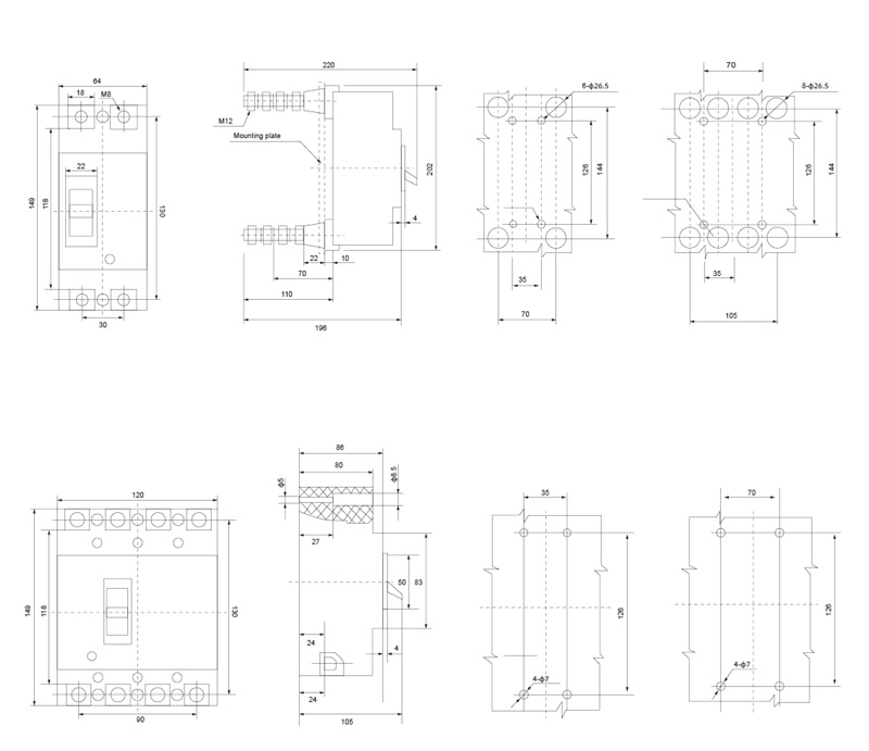 TOMS8DC-Solar-PV-DC-MCCB-2P-550V-installation-dimension